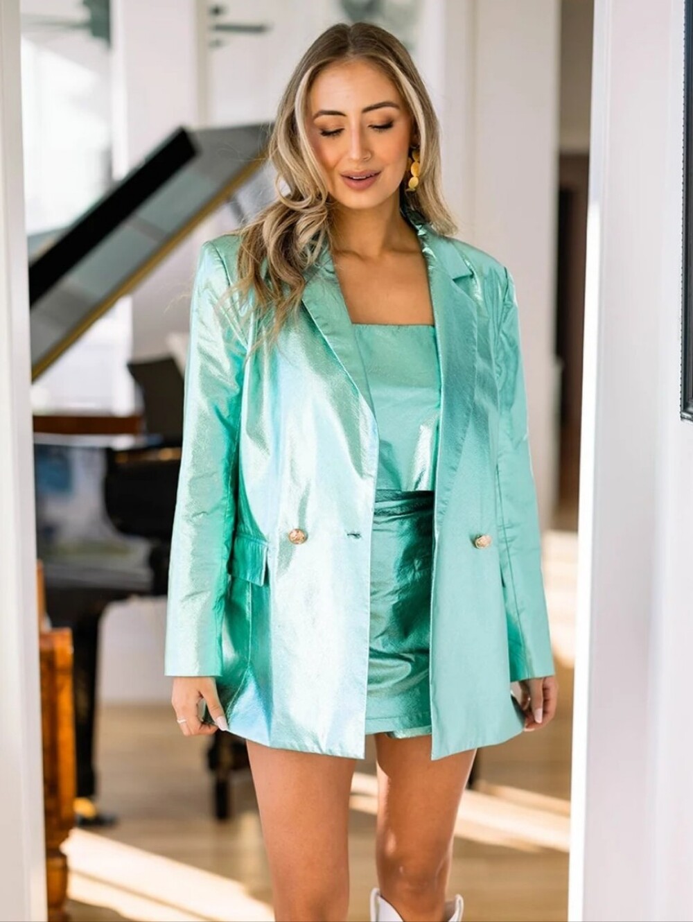 Buddy Love x Raelynn Metallic Teal Green Blazer Jacket NWT Large